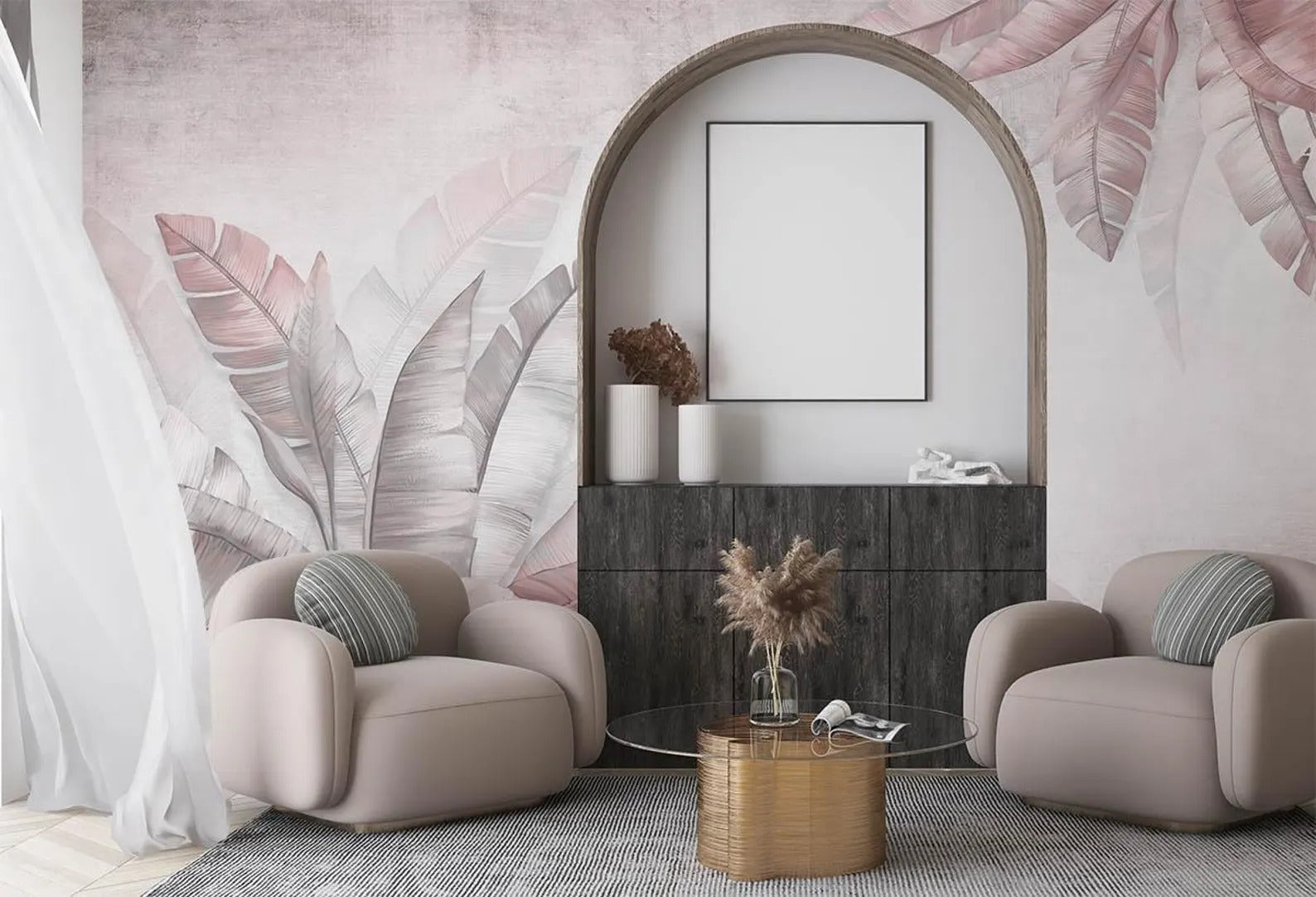 Mural Hojas Rosas Suaves - MT593