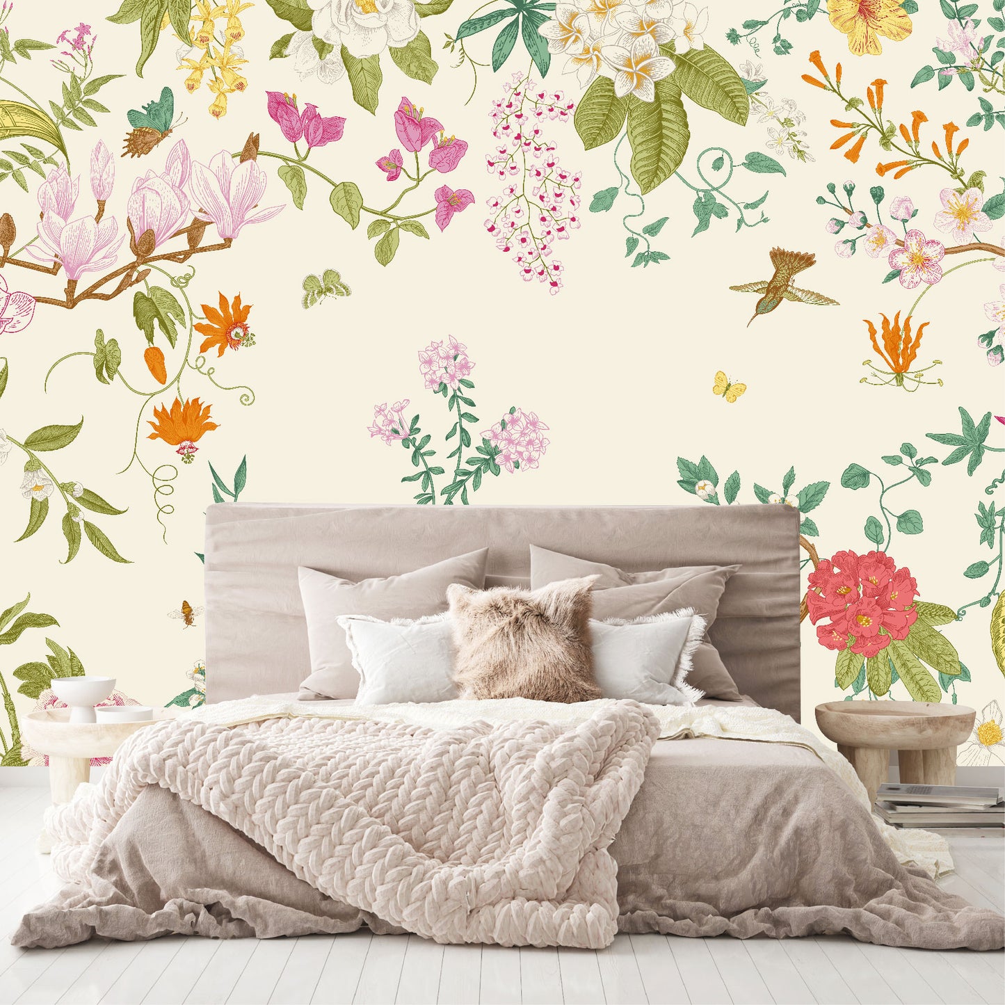 Mural Jardín Tropical con Flores y Mariposas - MT483