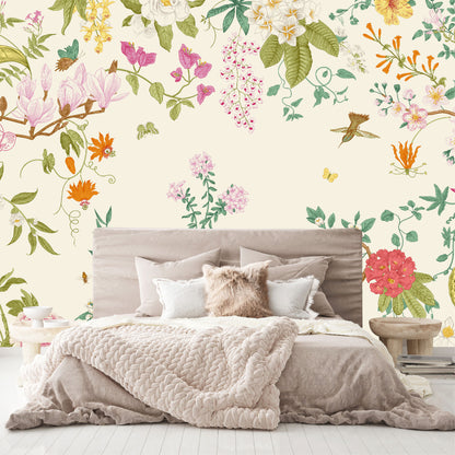 Mural Jardín Tropical con Flores y Mariposas - MT483