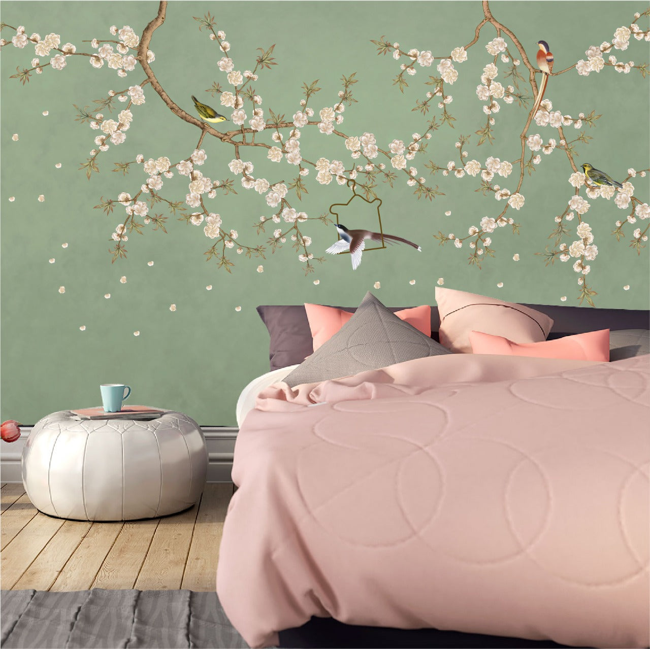 Mural Vintage Ramas con Flores y Pajaritos - MT227