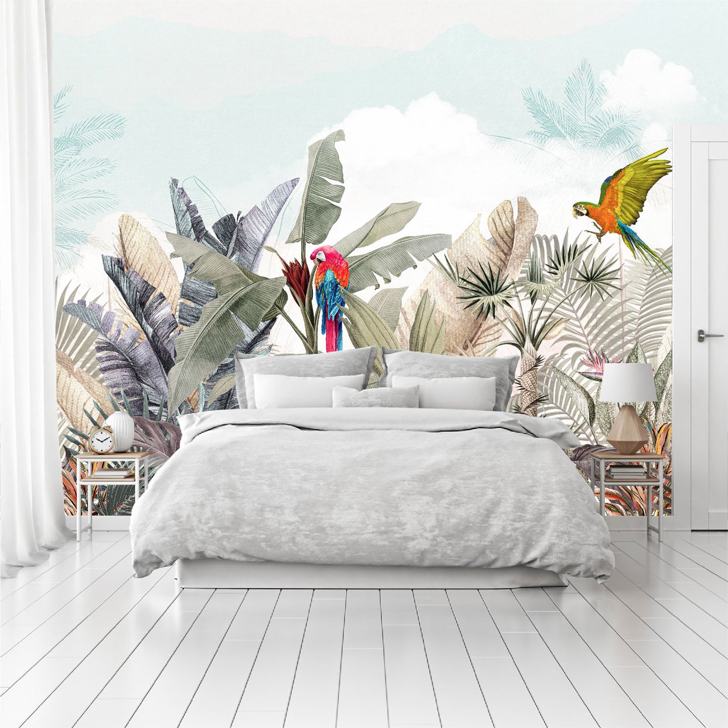 Mural Plantas Tropicales con Loros - MT411