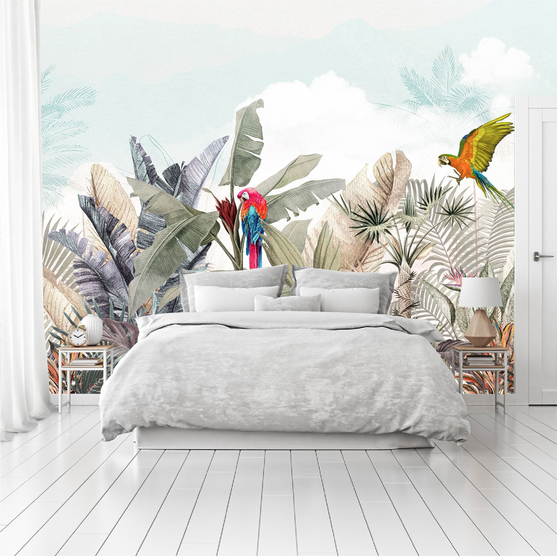 Mural Plantas Tropicales con Loros - MT411
