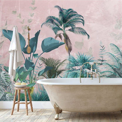 Mural Jungla Tropical con Fondo Rosa - MT189