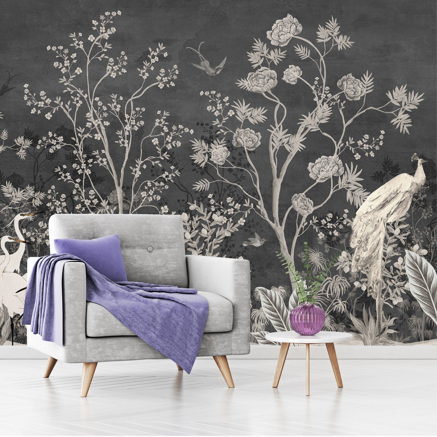Mural Jardín Vintage con Fondo Oscuro - MT259