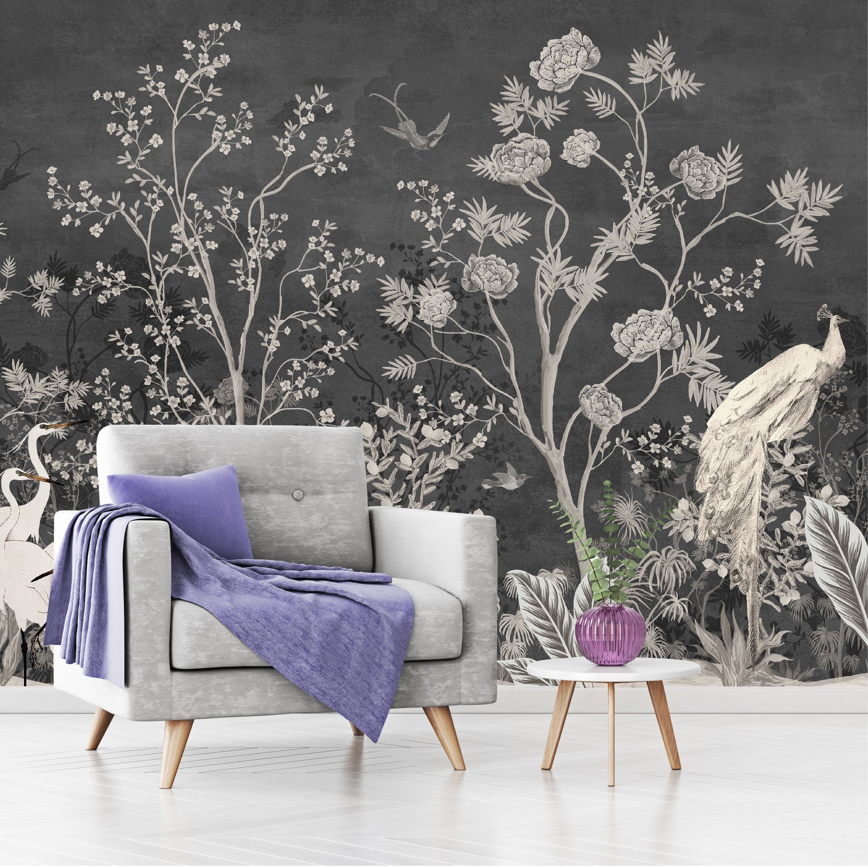Mural Jardín Vintage con Fondo Oscuro - MT259