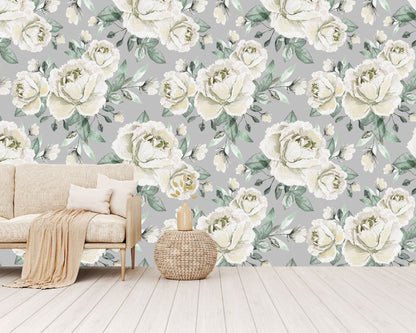 Mural Flores Acuarela Rosas Color Crema - MT160