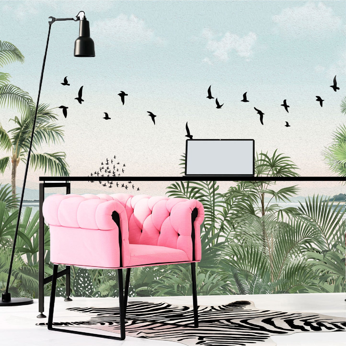 Mural Playa Tropical con Aves - MT572