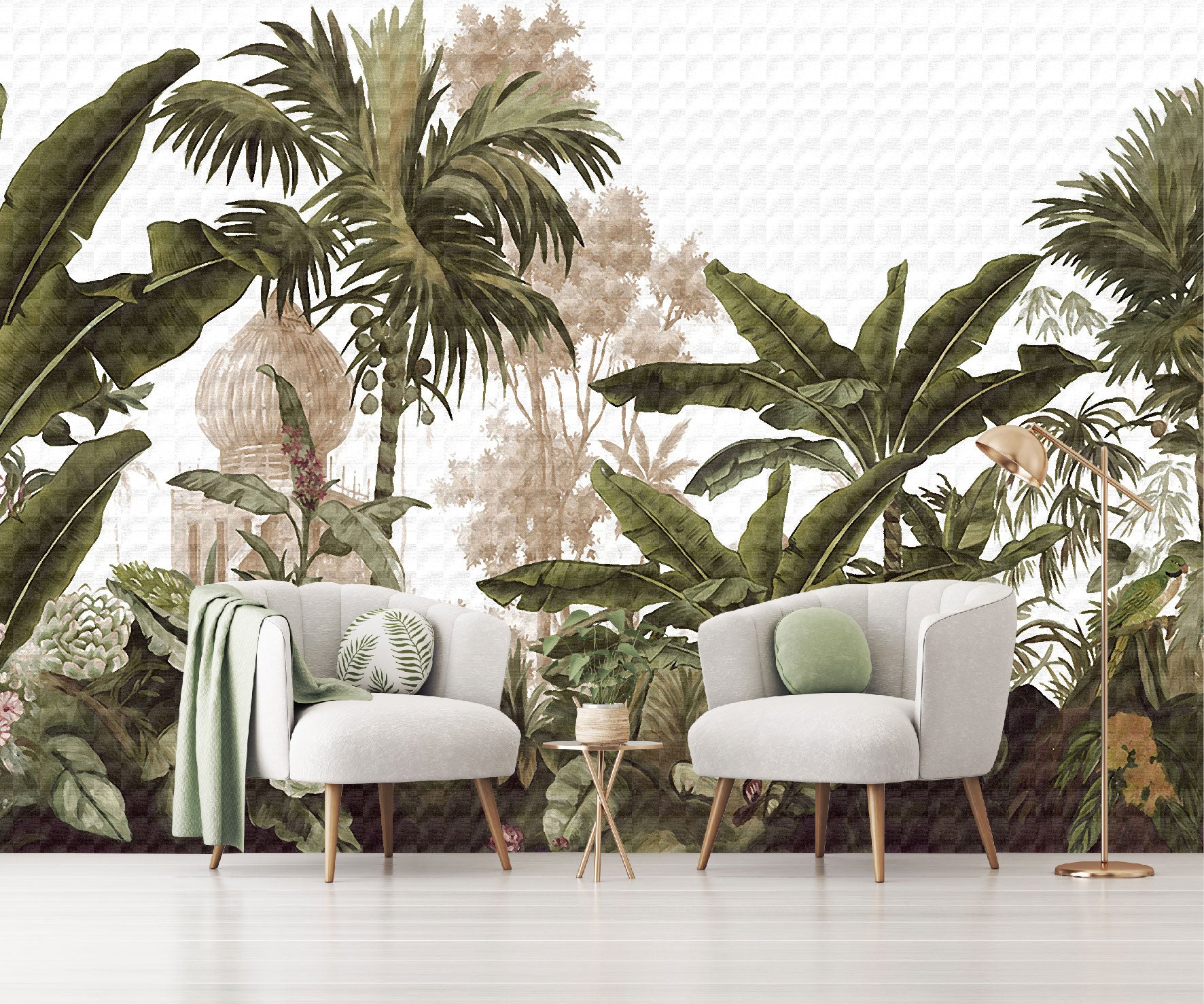 Vinilo Mate Selva Tropical con Castillo Antiguo 135