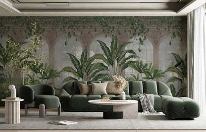Mural Tropical Columnas con Hojas de Plátano - MT604