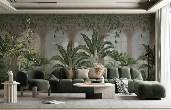 Mural Tropical Columnas con Hojas de Plátano - MT604