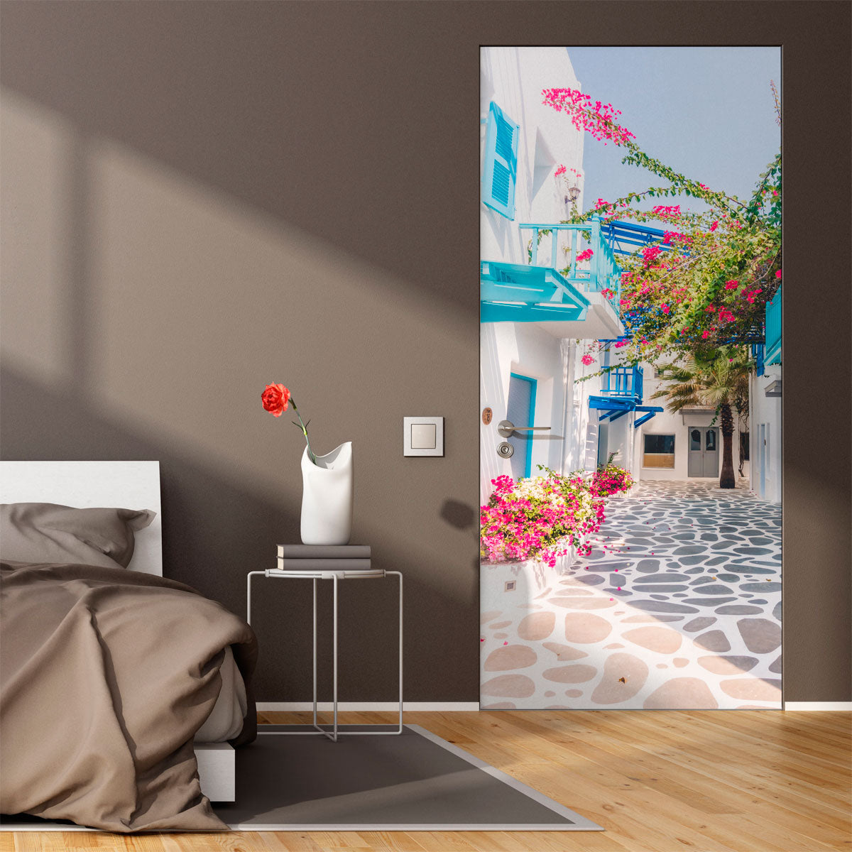 Vinilo Decorativo Para Puertas - Paisaje en una calle de Grecia - VP004