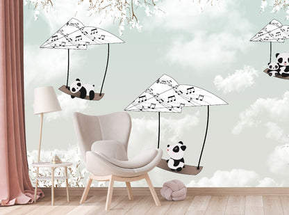 Mural Pandas Voladores en Notas Musicales - MI018