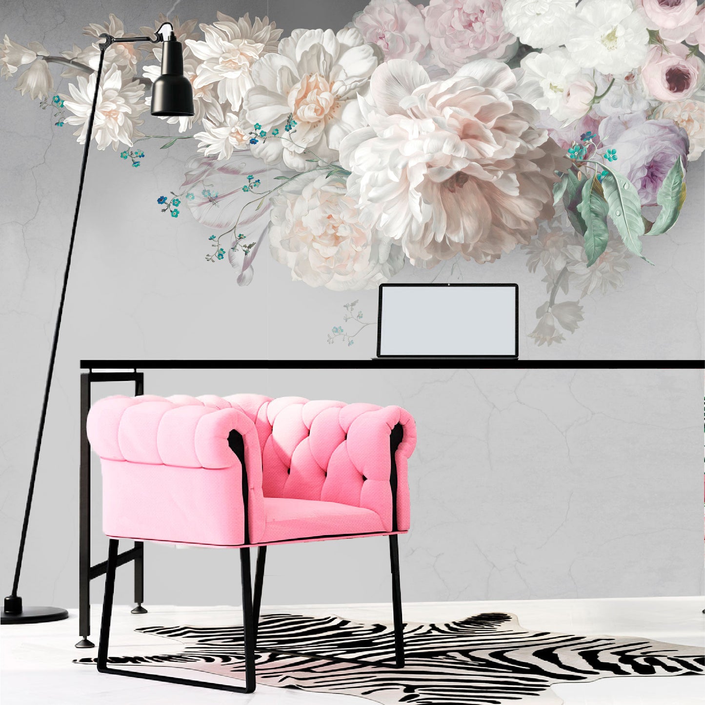 Mural Flores de Pintura al óleo con fondo gris  - MT444