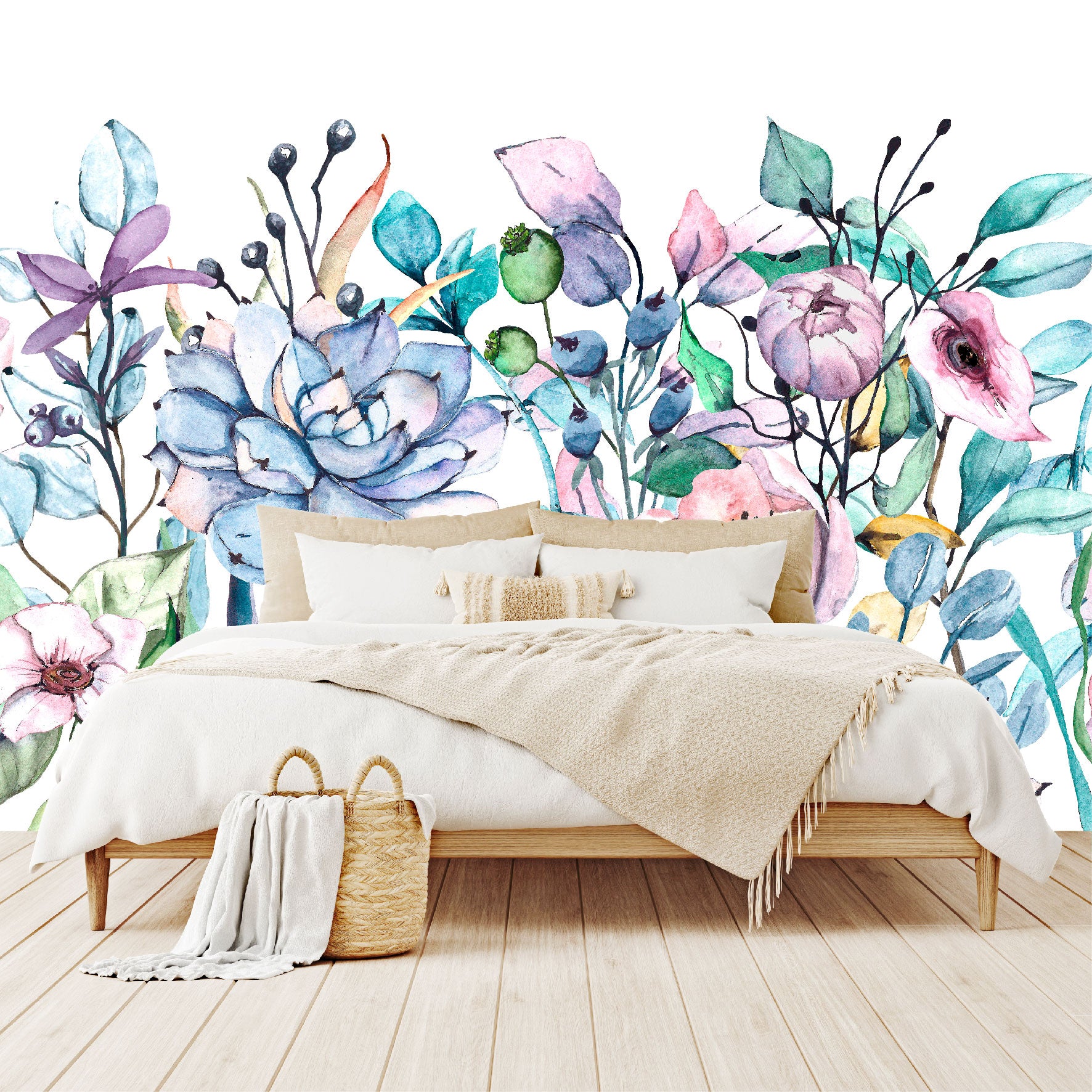 Mural Tropical Flores Coloridas Acuareladas - MT157