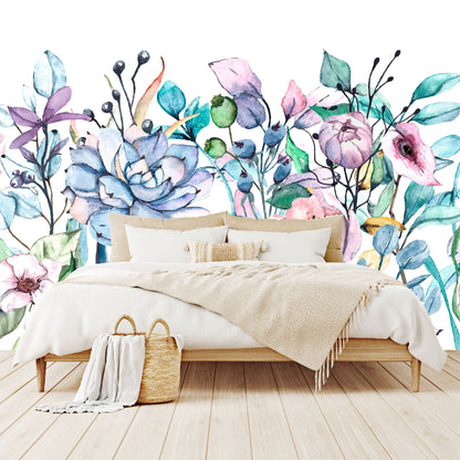 Mural Tropical Flores Coloridas Acuareladas - MT157
