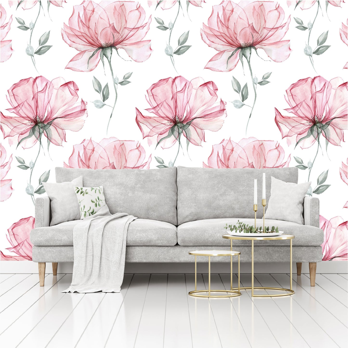 Mural Mate Flores Acuareladas Rosas - MT428