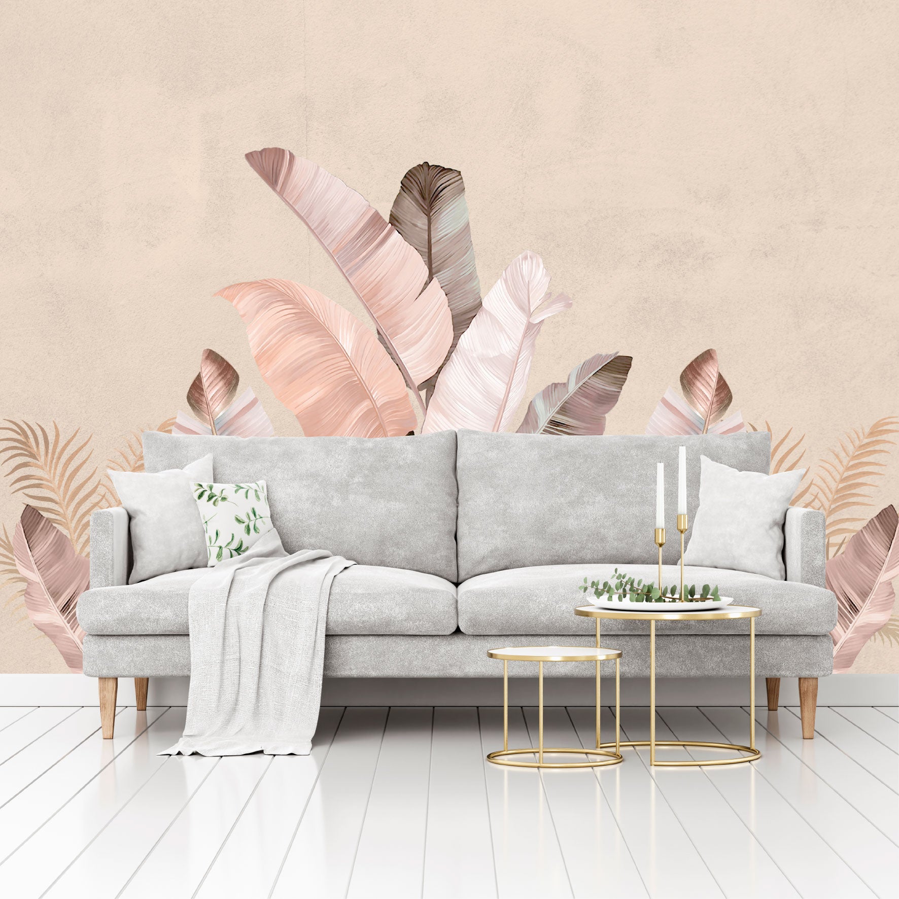 Mural Tropical Plumas Rosas - MT577