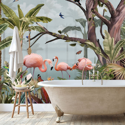Mural Jungla Tropical con Flamencos - MT499