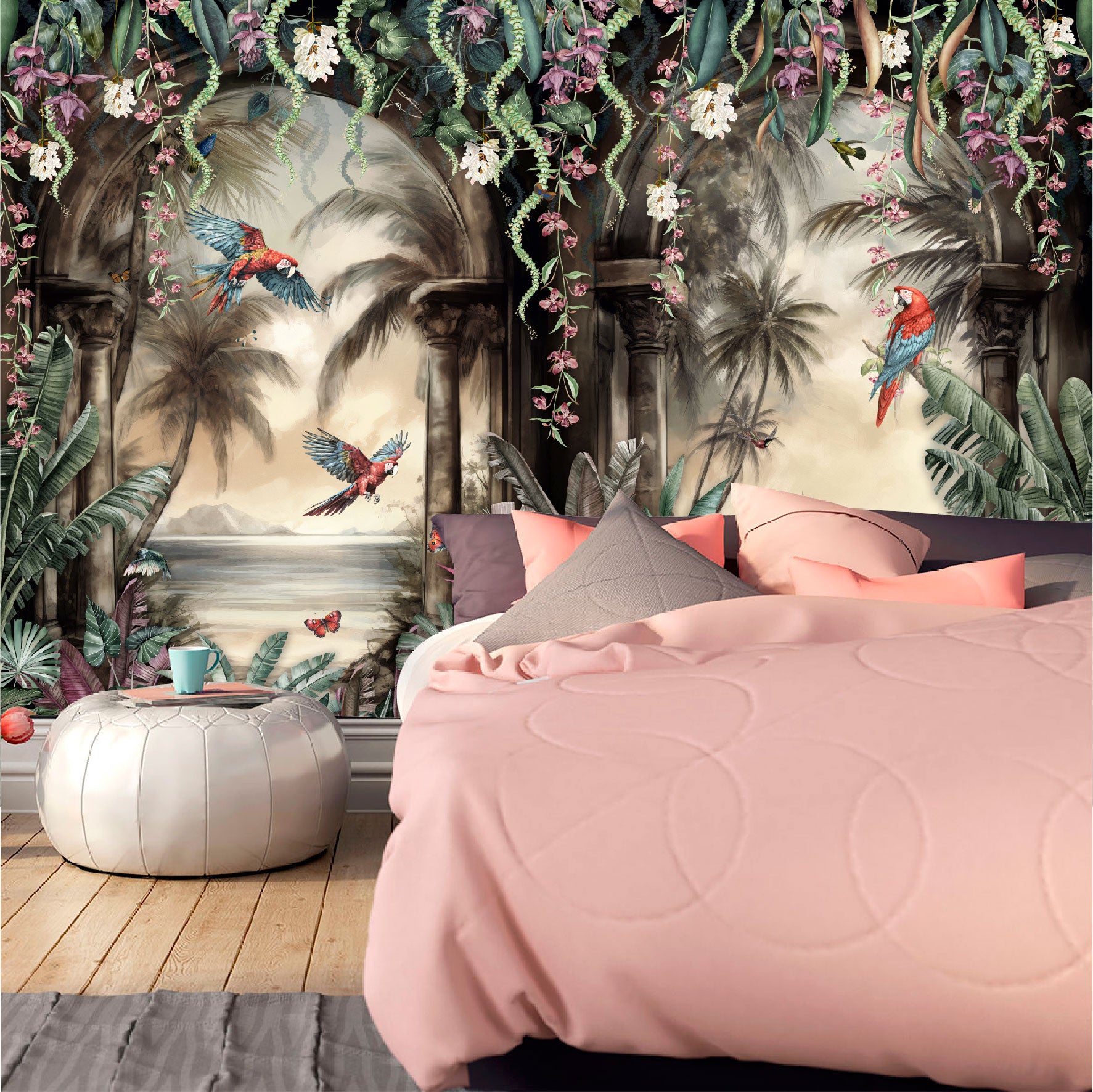 Mural Arco Tropical con loros en el bosque  - MT443