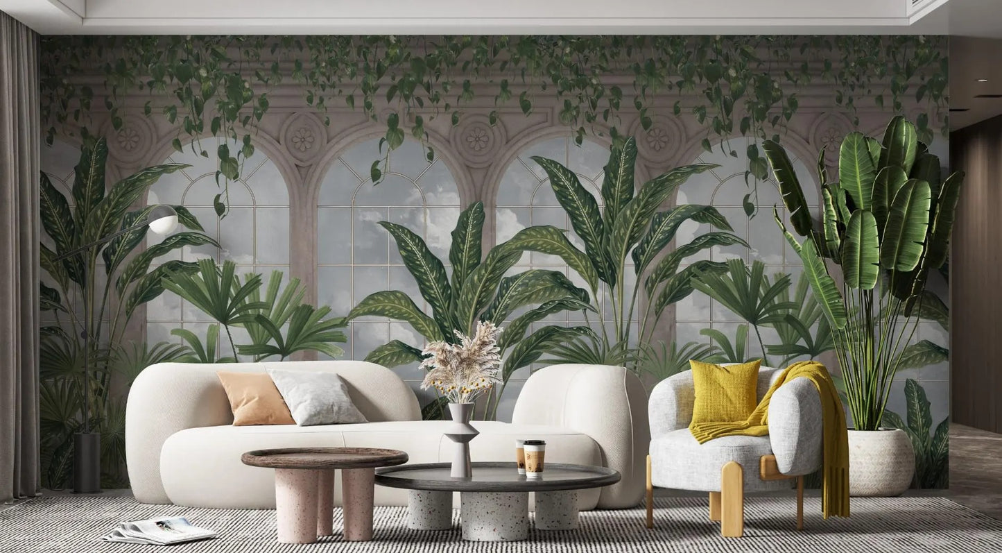 Mural Tropical Columnas con Hojas de Plátano - MT604