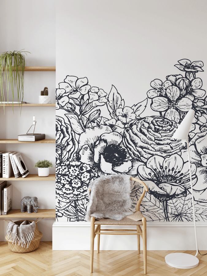 Mural Floral pintado grabado - MT614