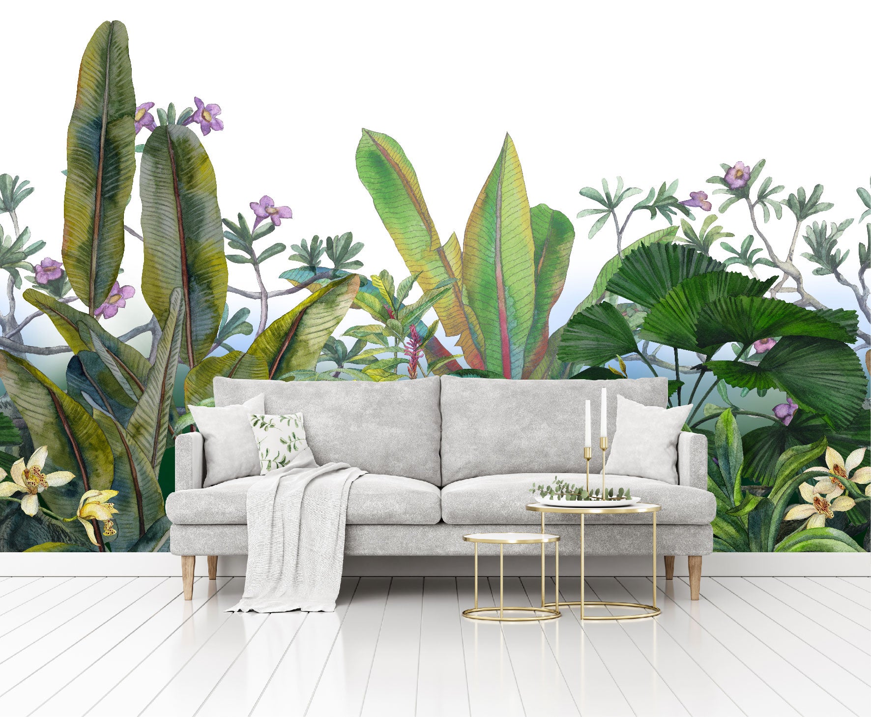 Mural Hojas Tropicales con Flores - MT156