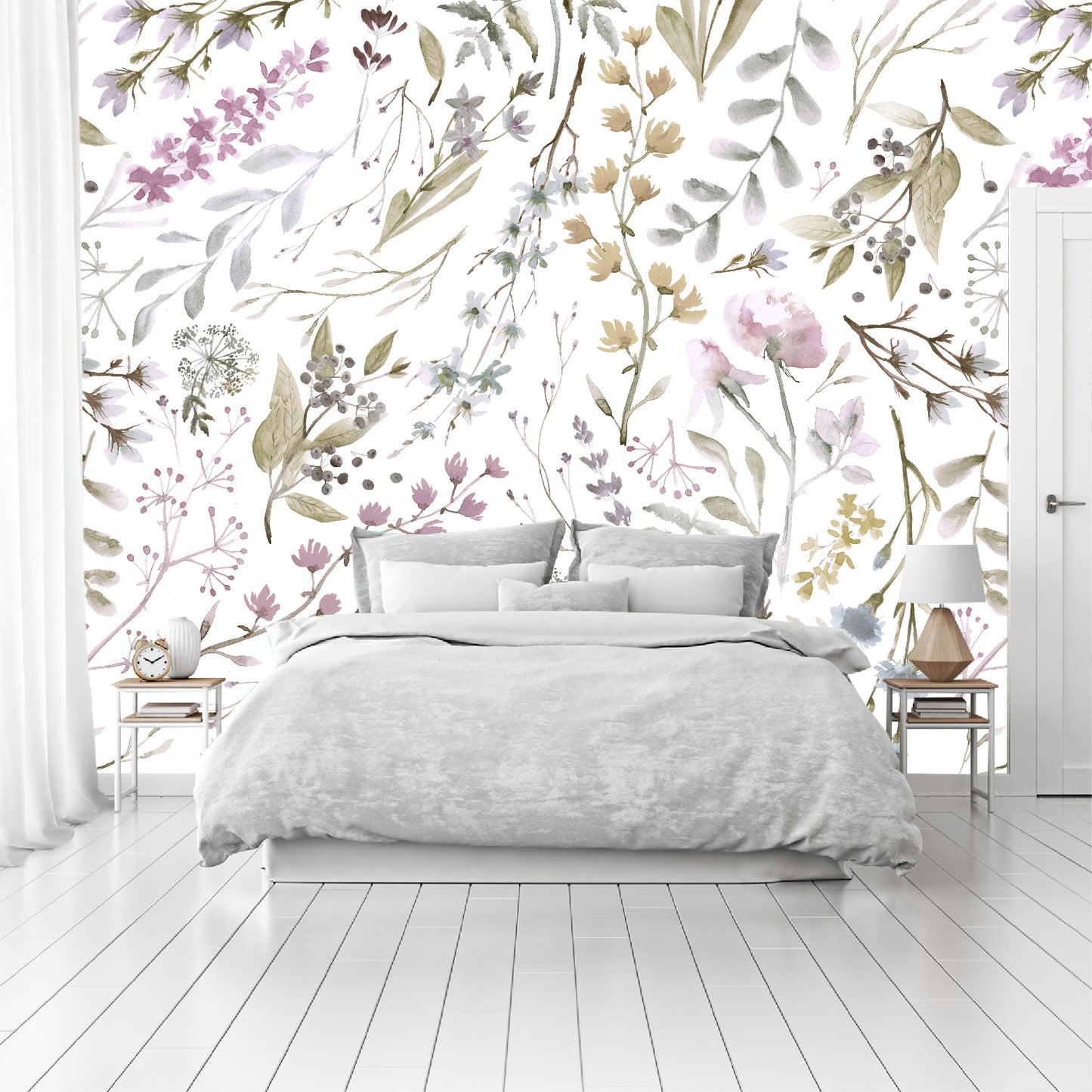 Mural Tropical Flores con Hojas Acuareladas - MT155