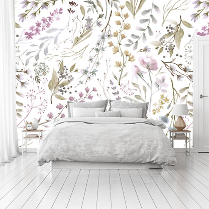 Mural Tropical Flores con Hojas Acuareladas - MT155