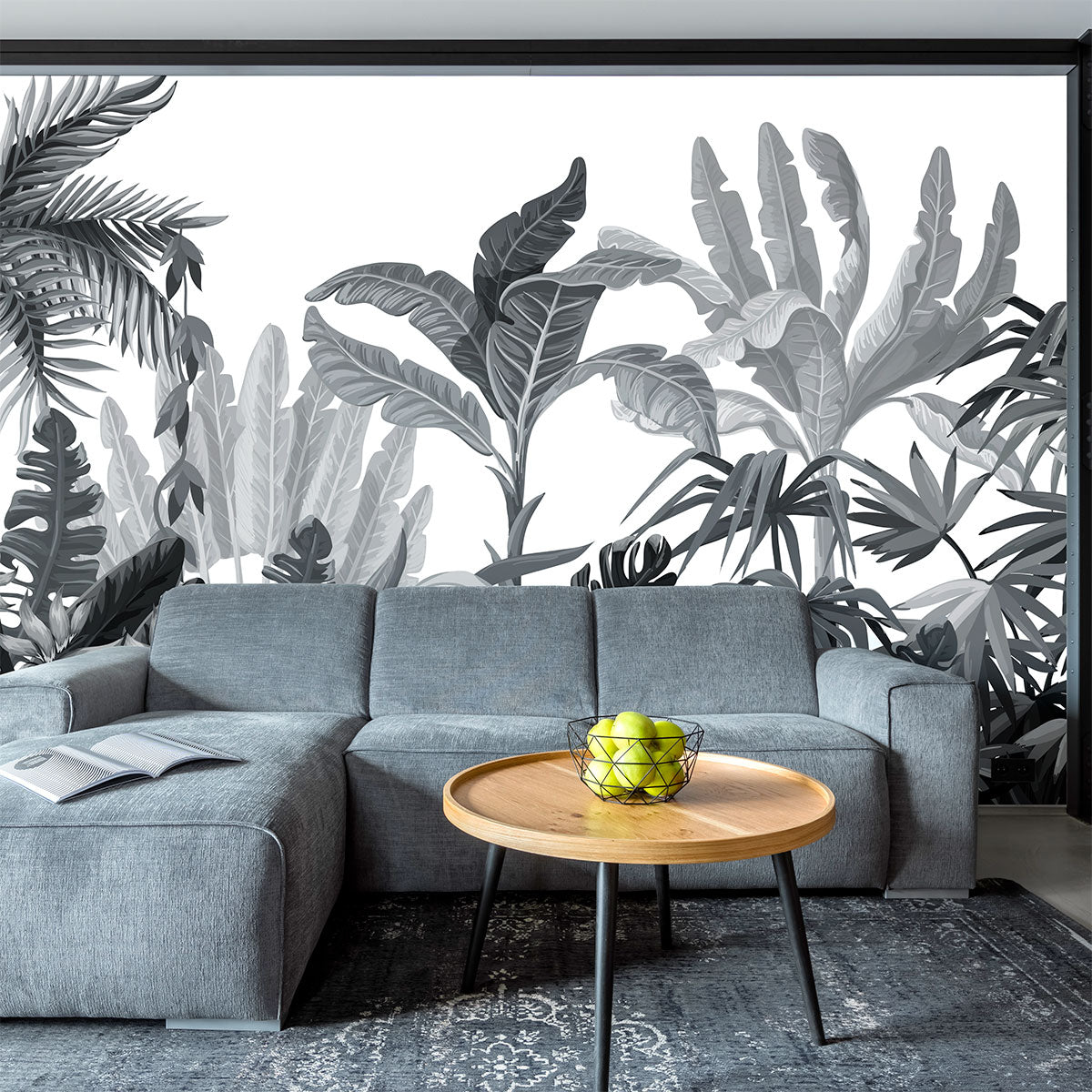 Mural Jungla Tropical Blanco y Negro - MT137