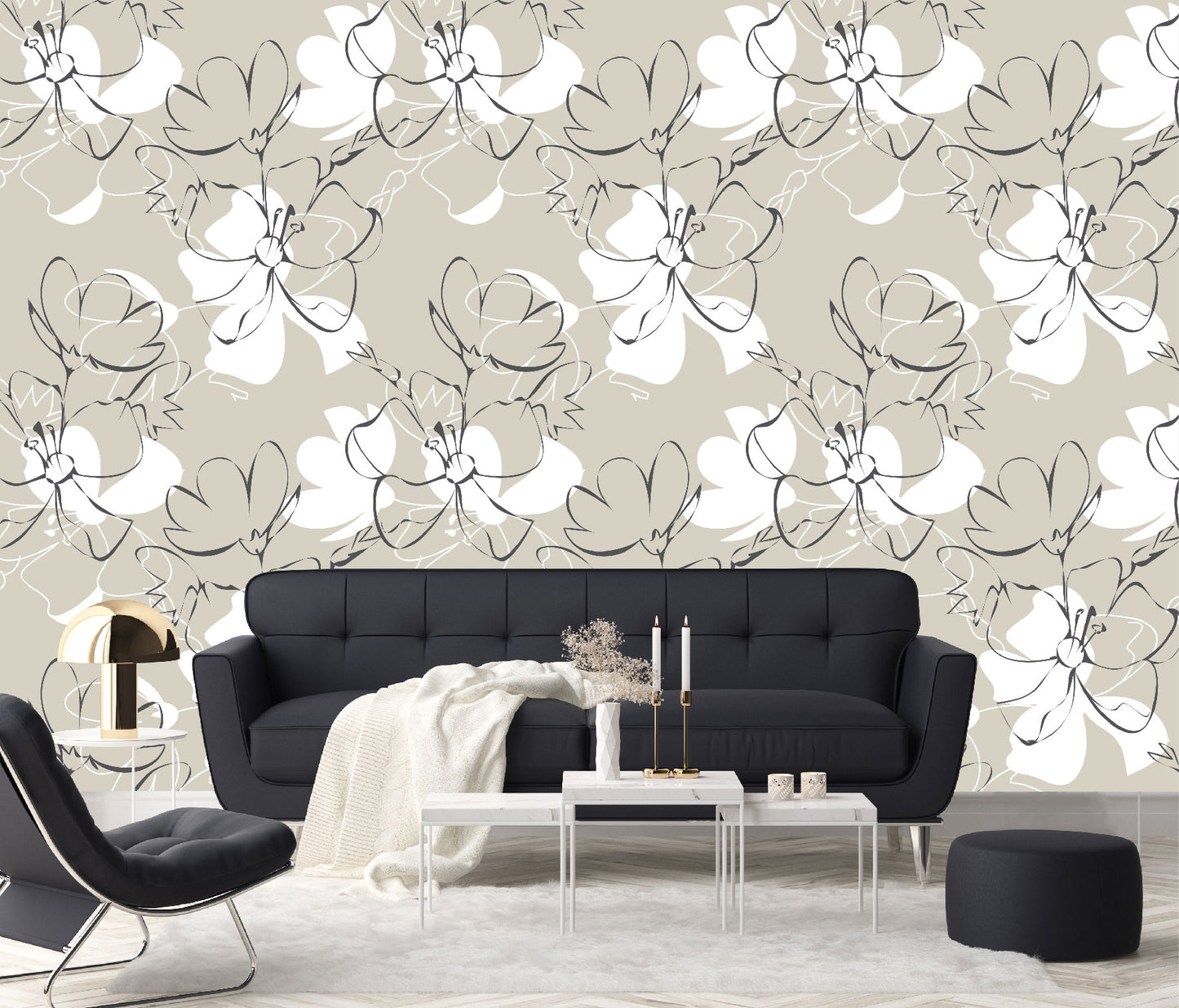 Vinilo Mate Beige con Flores Blancas 105