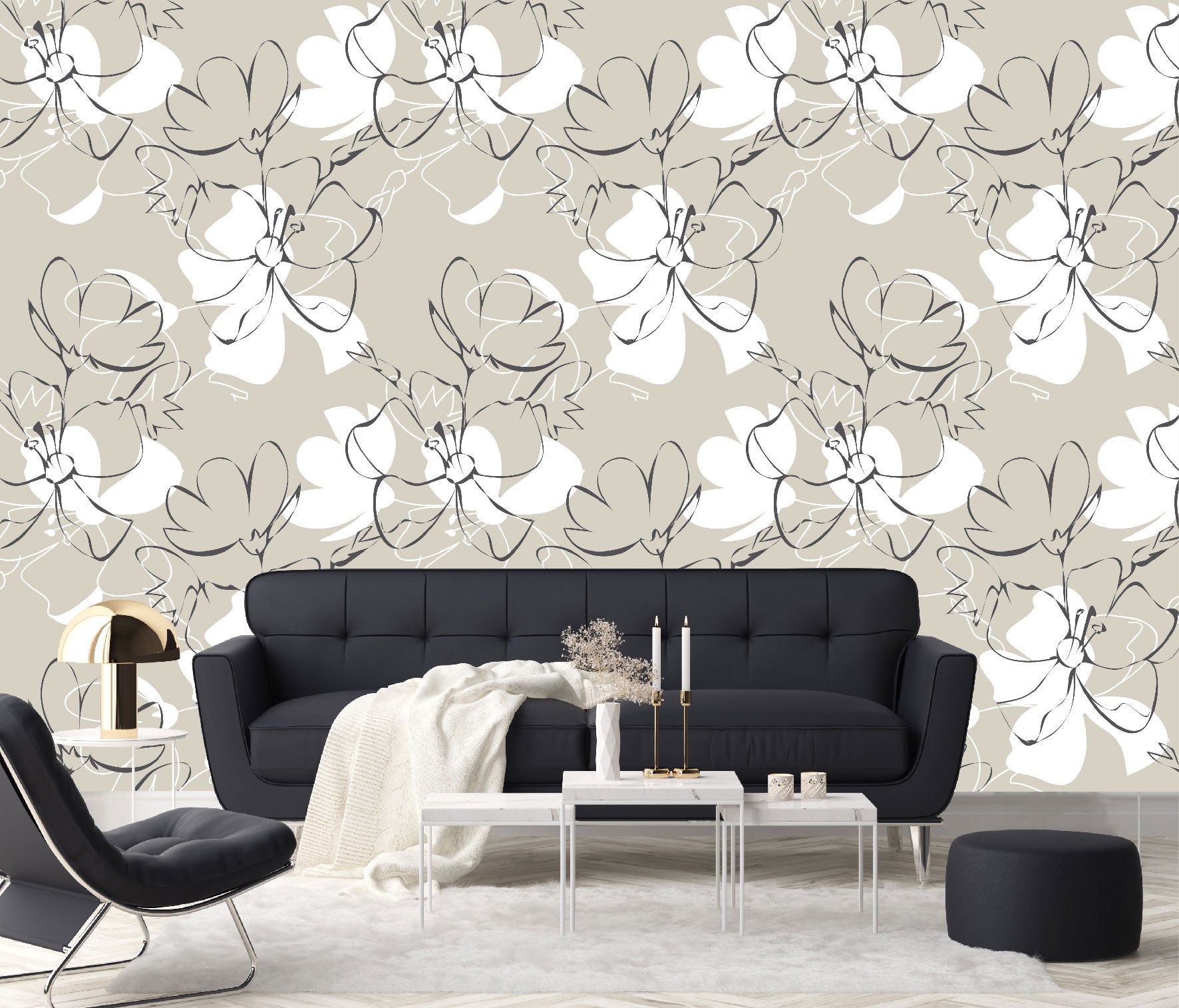 Vinilo Mate Beige con Flores Blancas 105