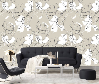 Vinilo Mate Beige con Flores Blancas 105