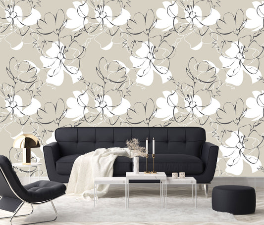 Vinilo Mate Beige con Flores Blancas 105