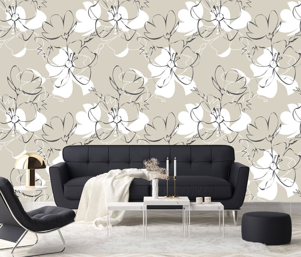 Vinilo Mate Beige con Flores Blancas 105