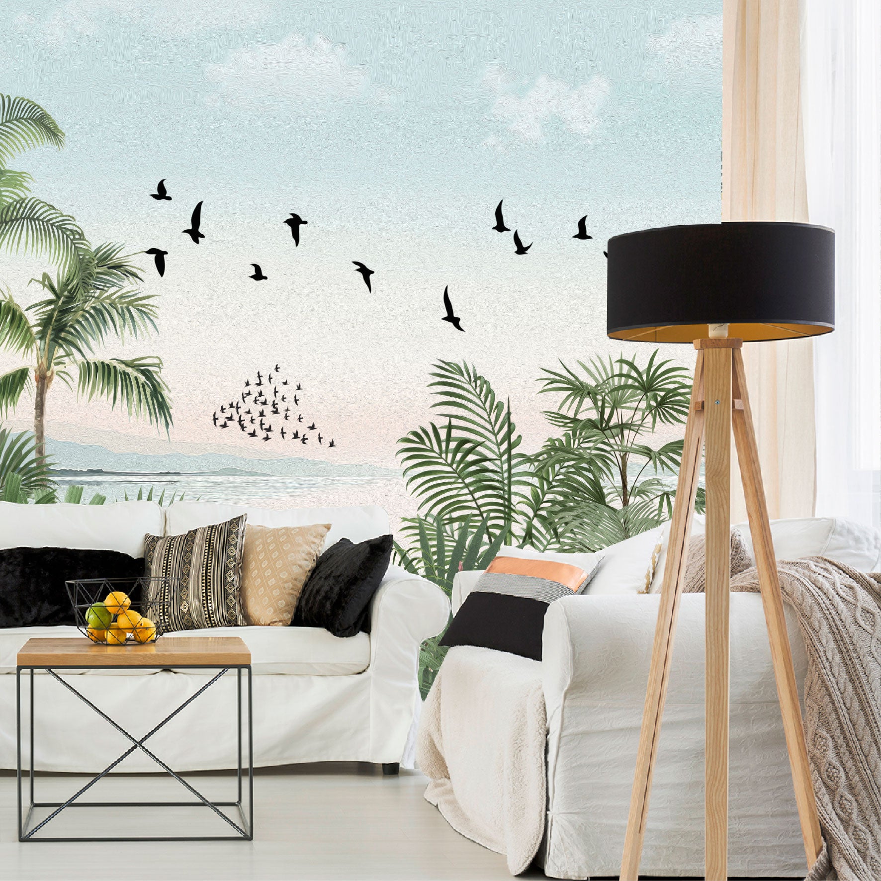 Mural Playa Tropical con Aves - MT572