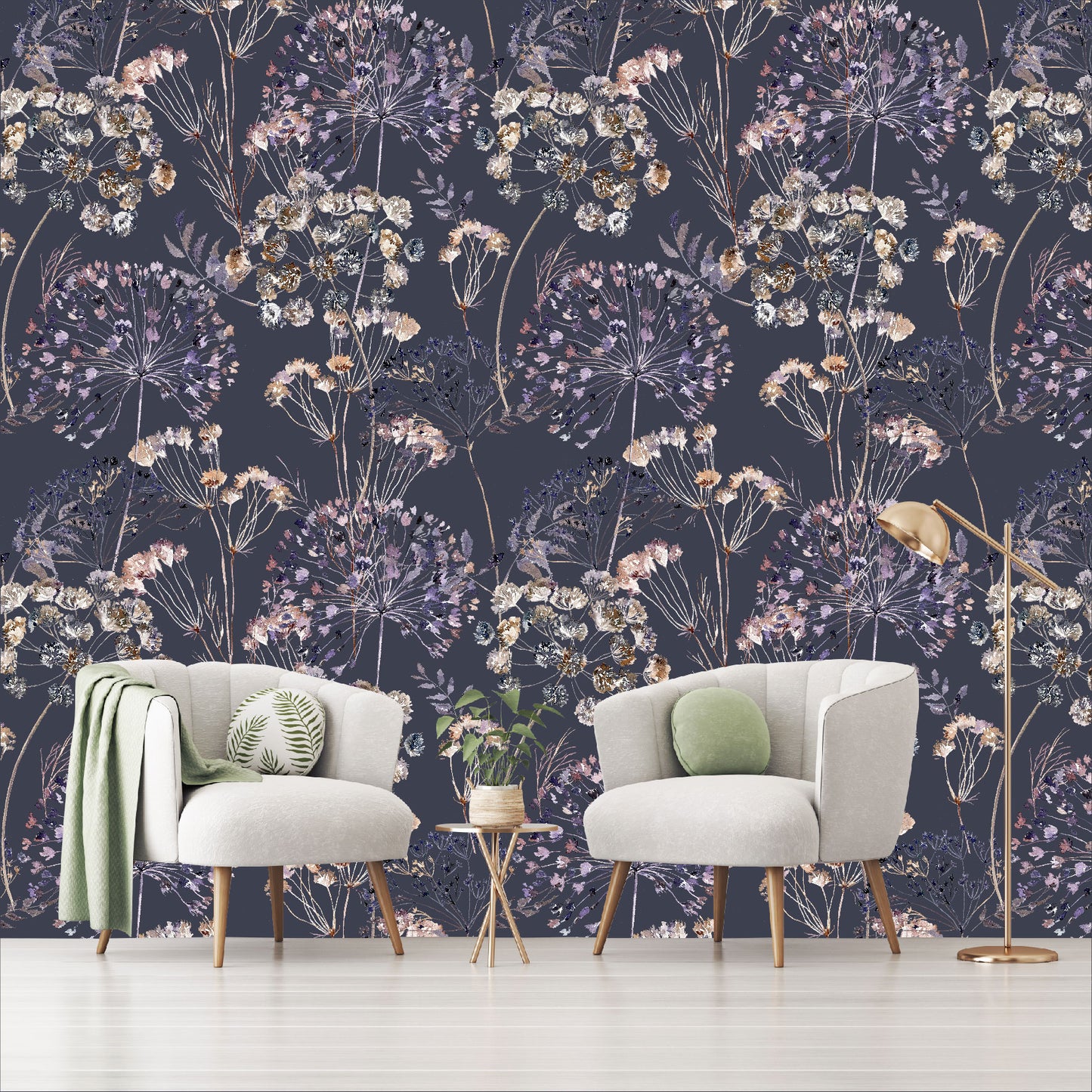 Mural Mate Flores Estilo Boho fondo oscuro - MT426