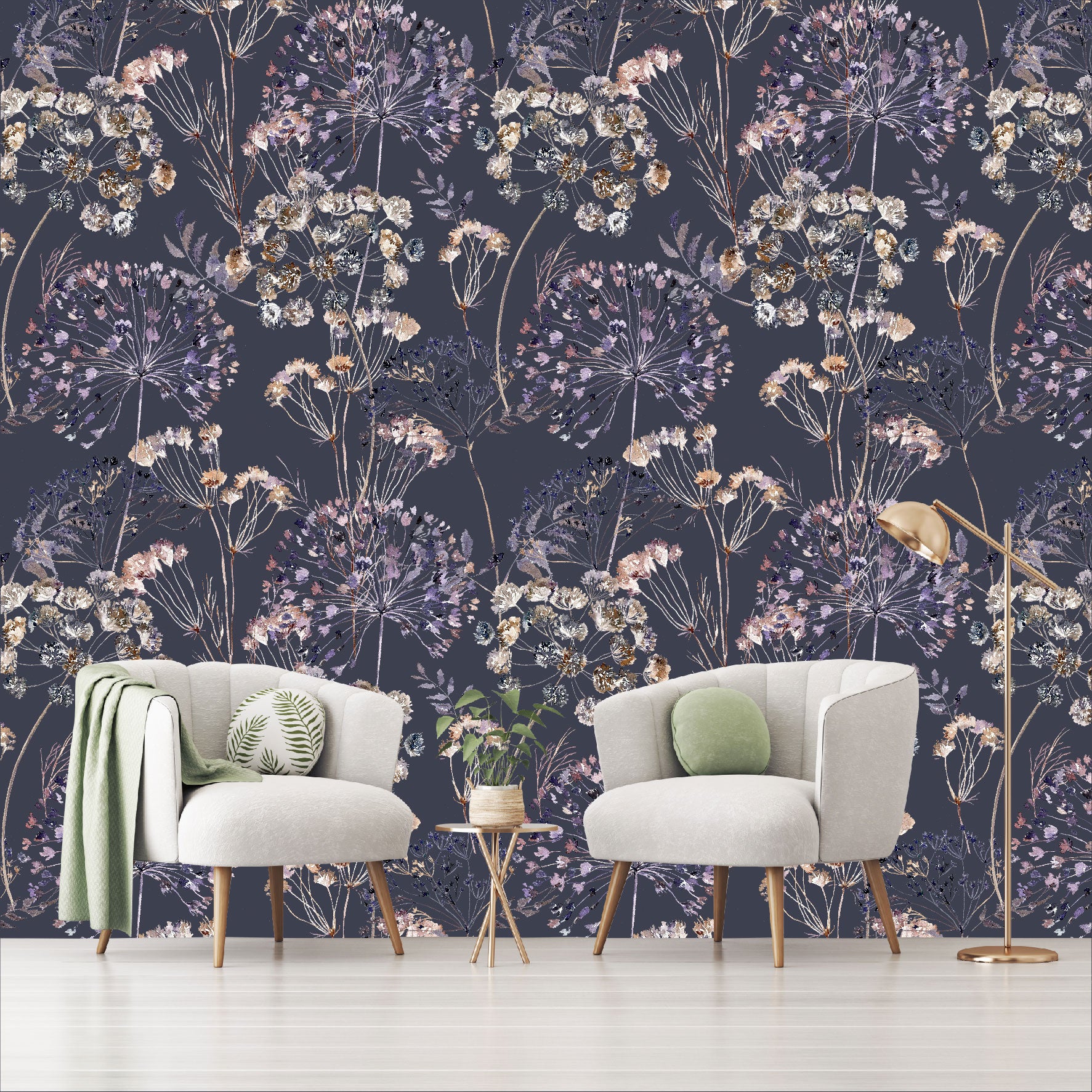 Mural Mate Flores Estilo Boho fondo oscuro - MT426