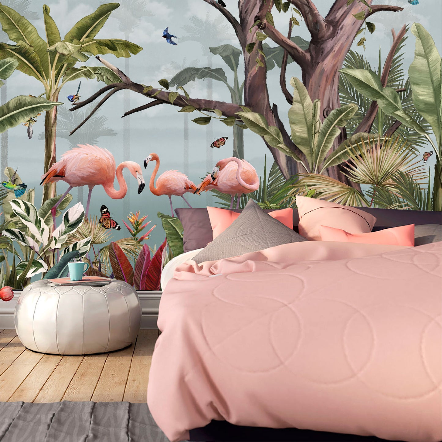 Mural Jungla Tropical con Flamencos - MT499