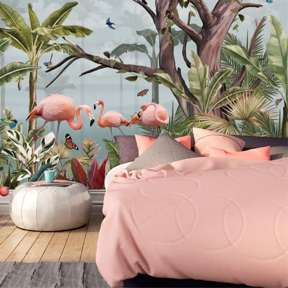 Mural Jungla Tropical con Flamencos - MT499