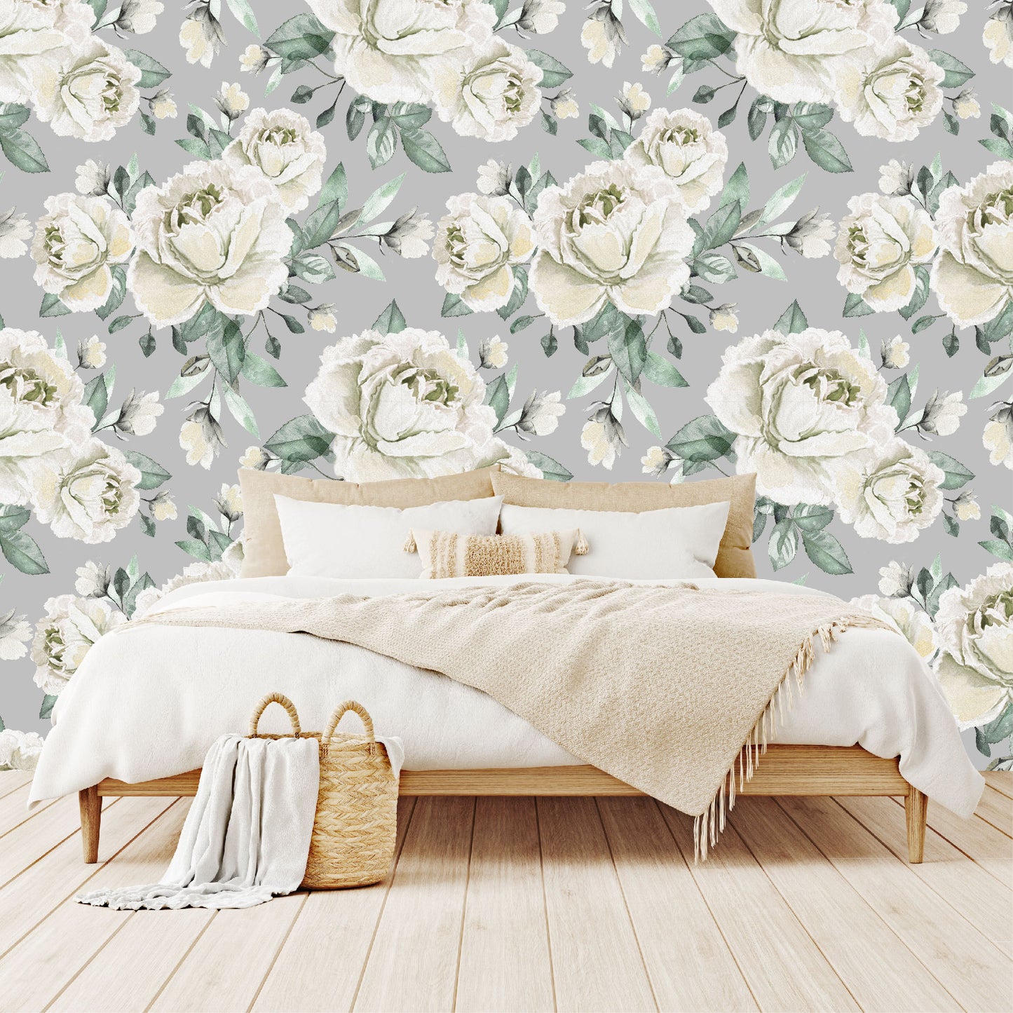 Mural Flores Acuarela Rosas Color Crema - MT160