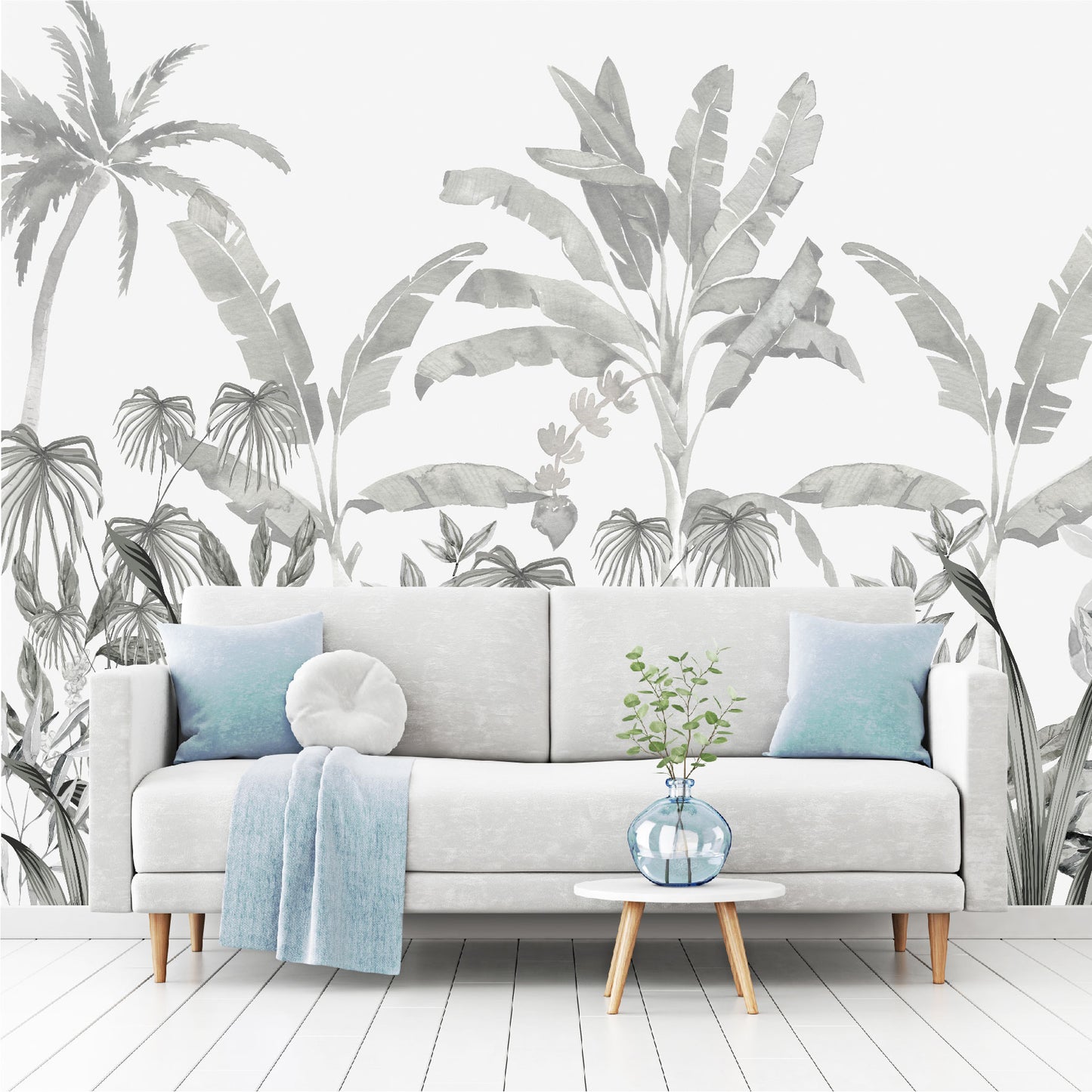 Mural Jungla Tropical en escala de grises - MT568