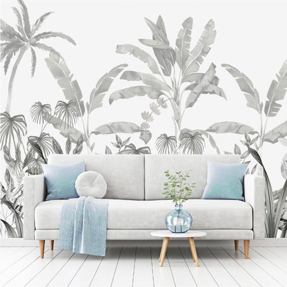 Mural Jungla Tropical en escala de grises - MT568