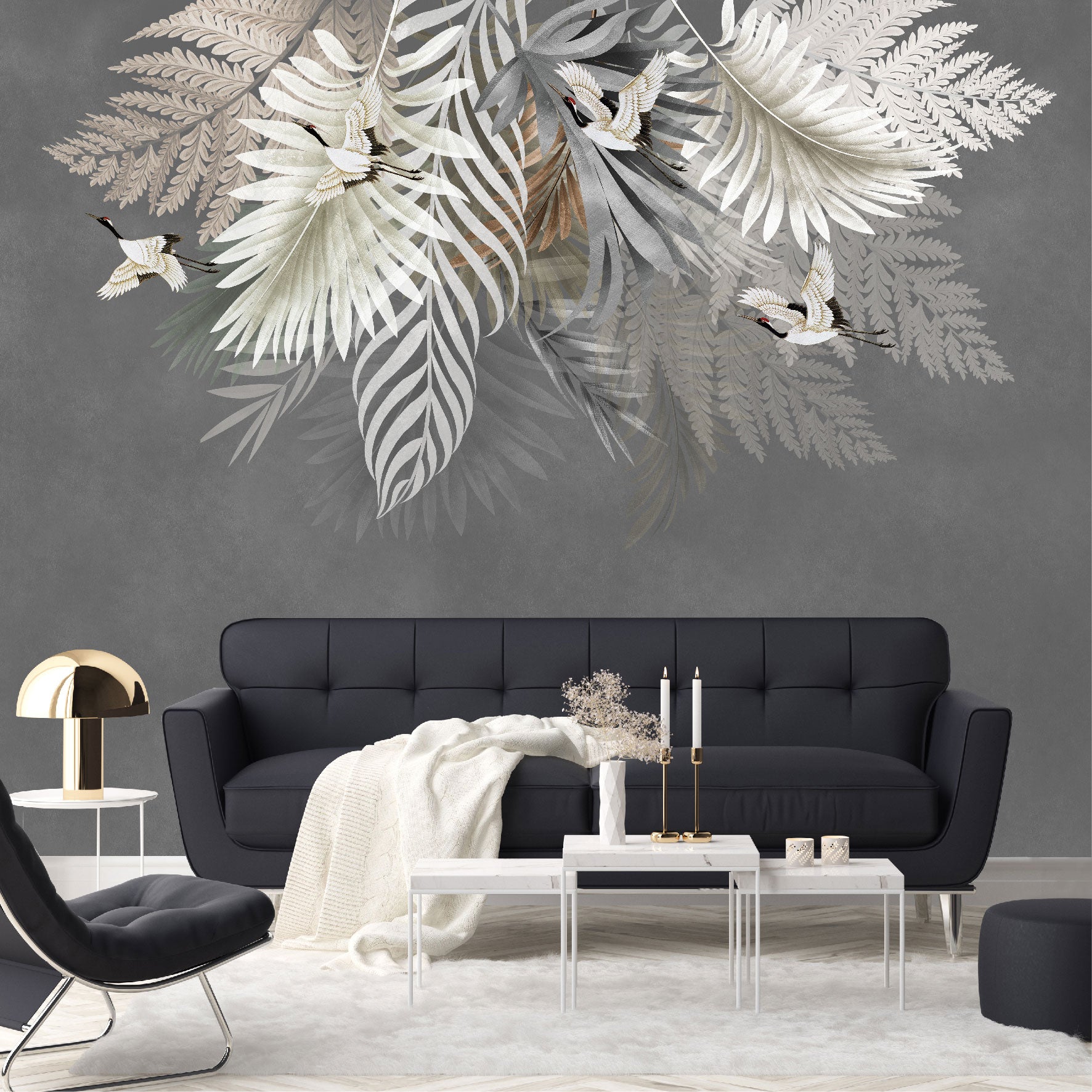Mural Hojas de Palma con Aves - MT233
