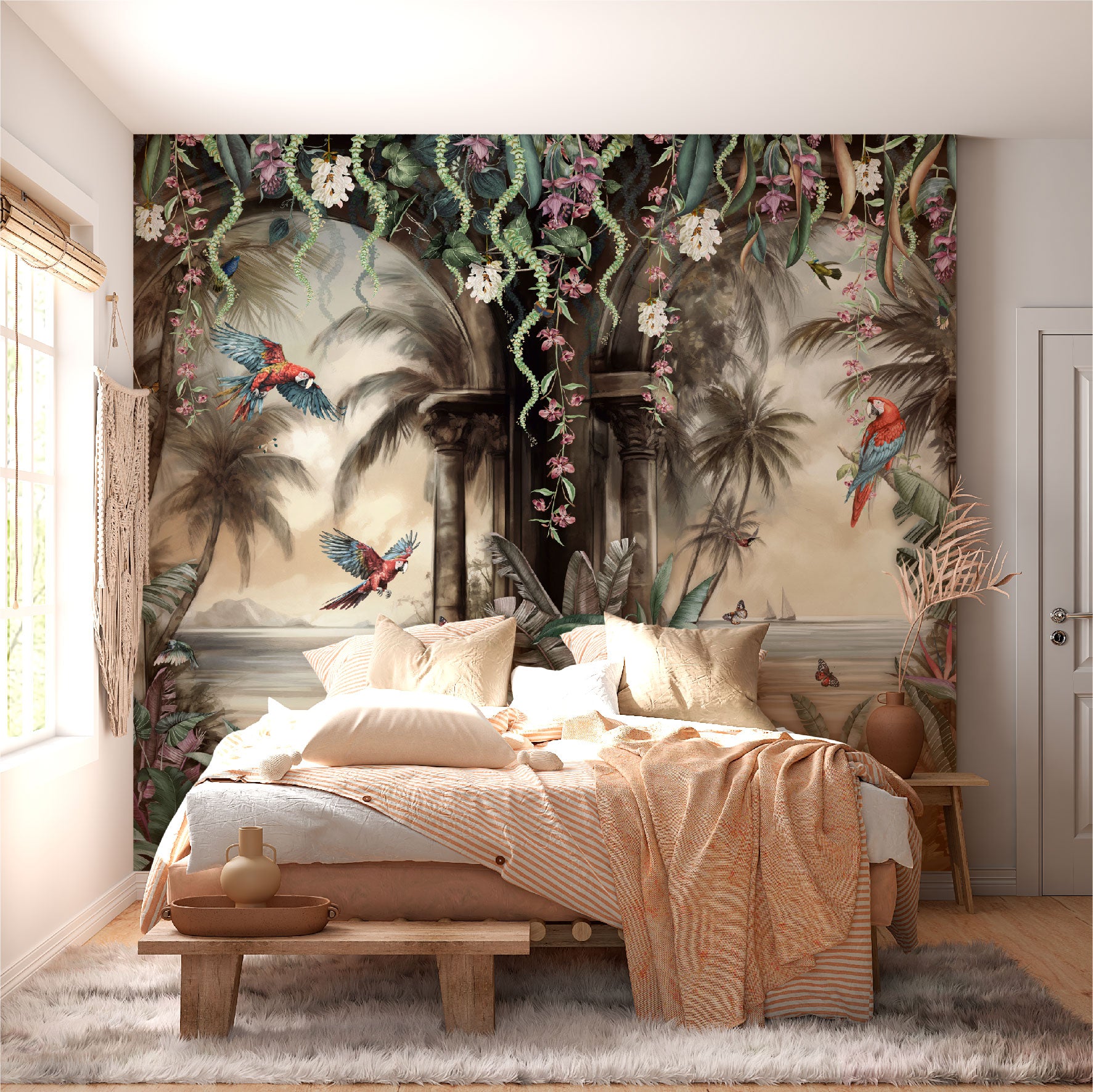 Mural Arco Tropical con loros en el bosque  - MT443