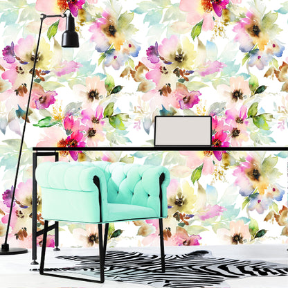 Vinilo Mate Tropical Flores de Acuarela Colores Suaves 077