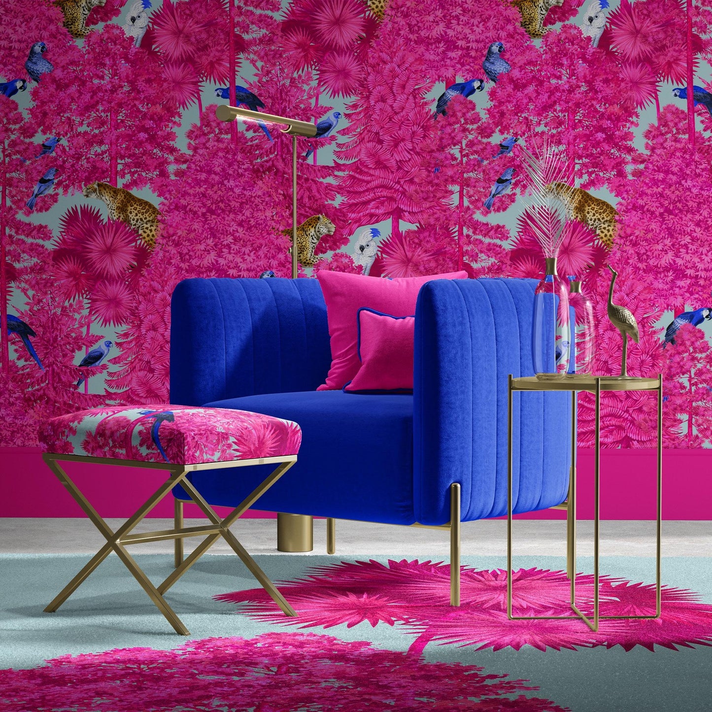 Patrón Jungla Fucsia con Leopardos y Loros - MT614