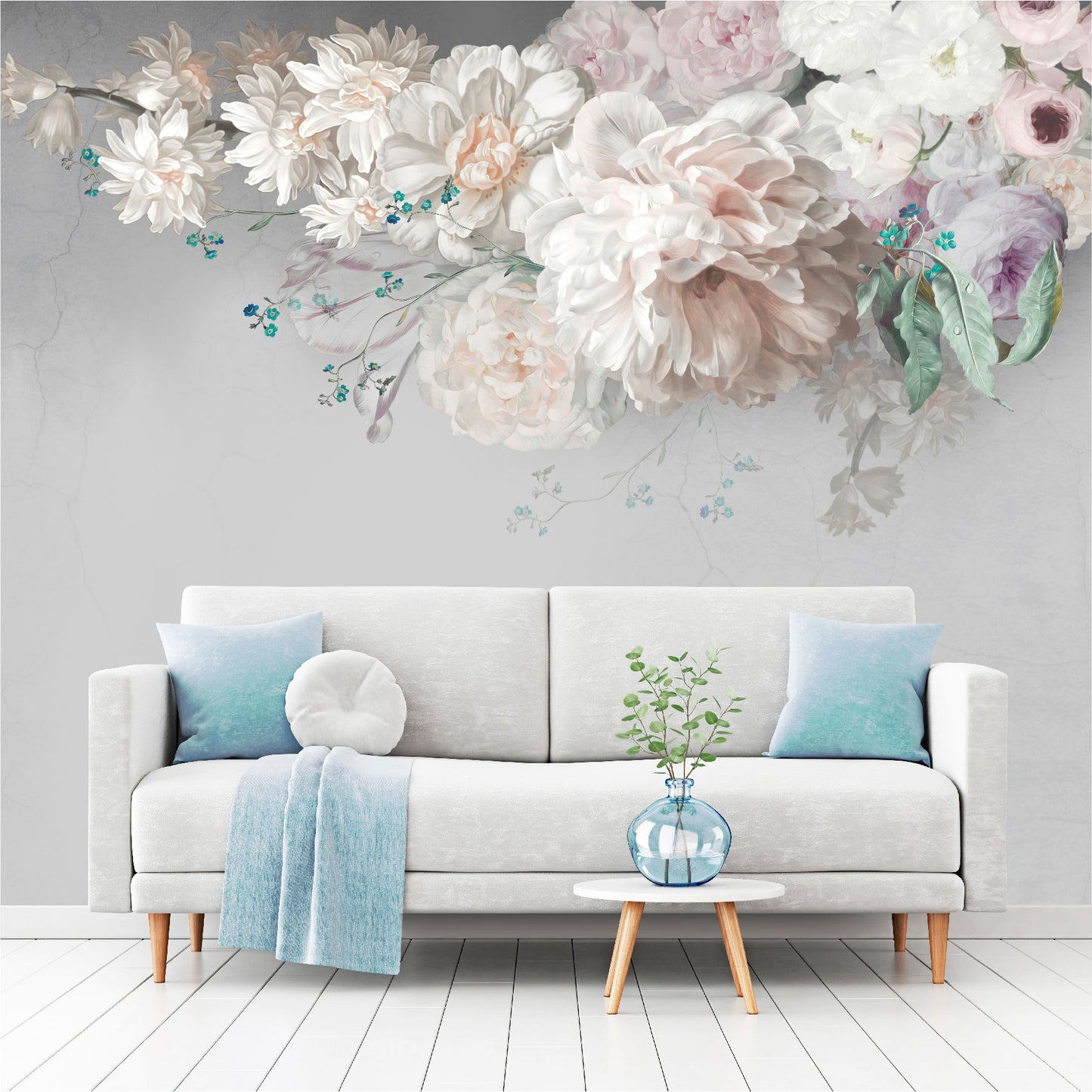 Mural Flores de Pintura al óleo con fondo gris  - MT444
