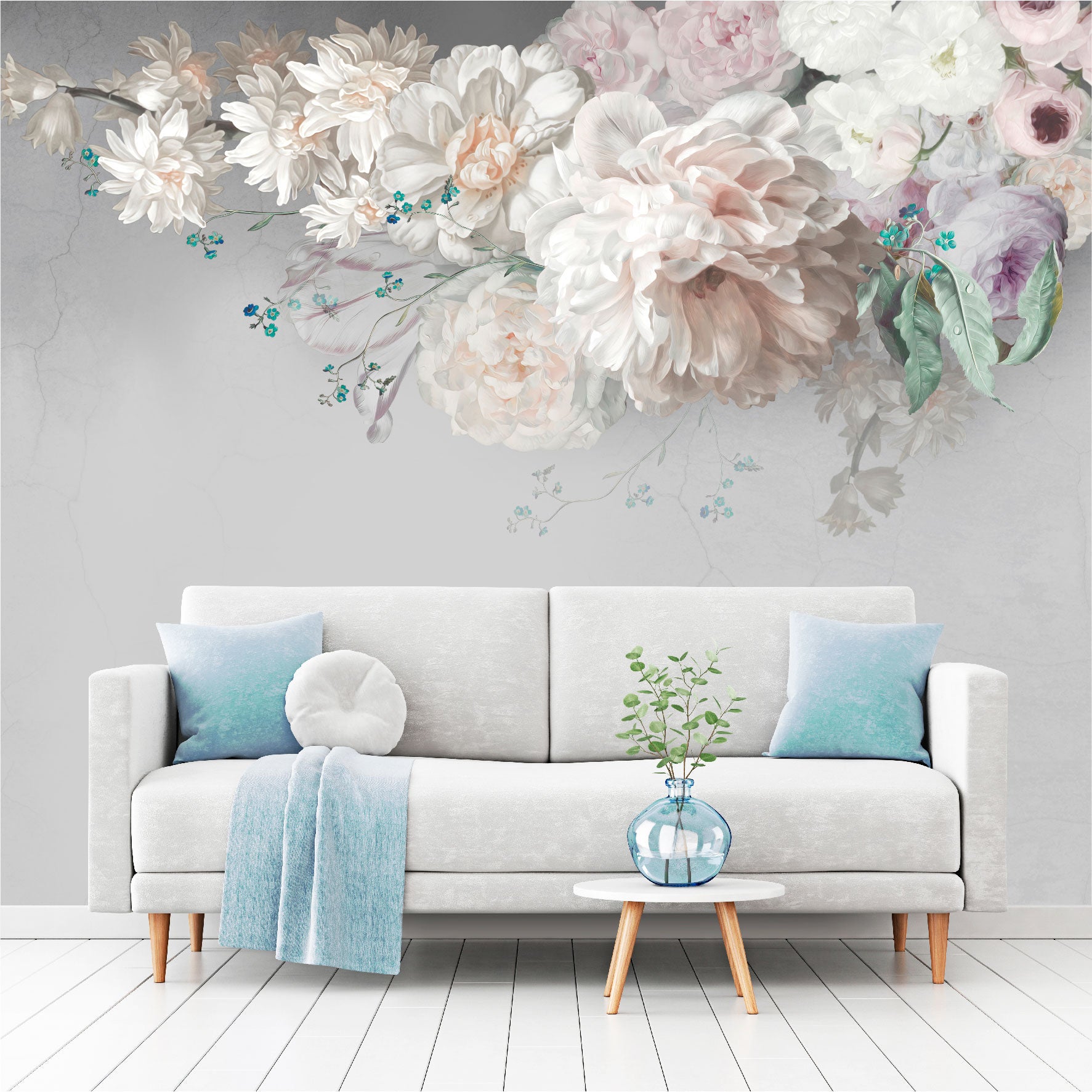 Mural Flores de Pintura al óleo con fondo gris  - MT444