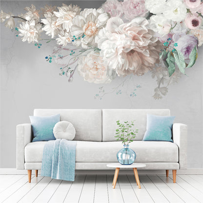 Mural Flores de Pintura al óleo con fondo gris  - MT444