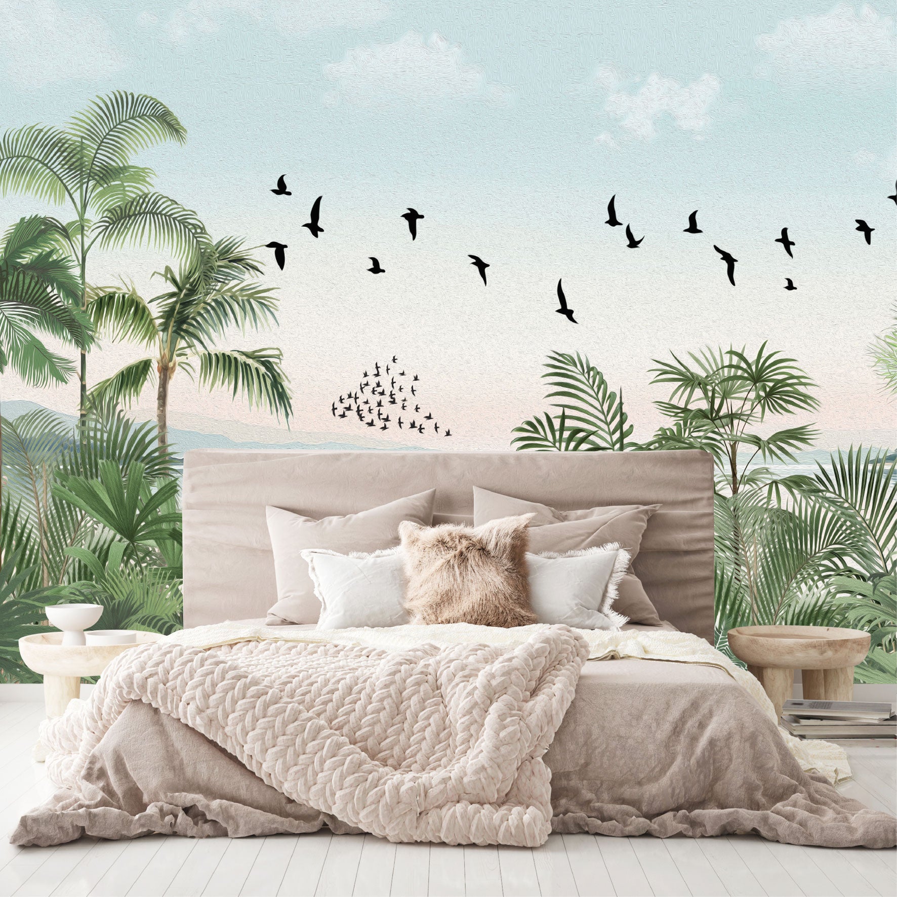 Mural Playa Tropical con Aves - MT572